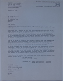 Futuro Corporation Of Colorado & Polykem Correspondence - Charles Cleworth To C.J. Olander - 082670