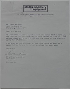 Futuro Corporation Of Colorado - Platform (Futuro) House - June 1973 - Letter To Client